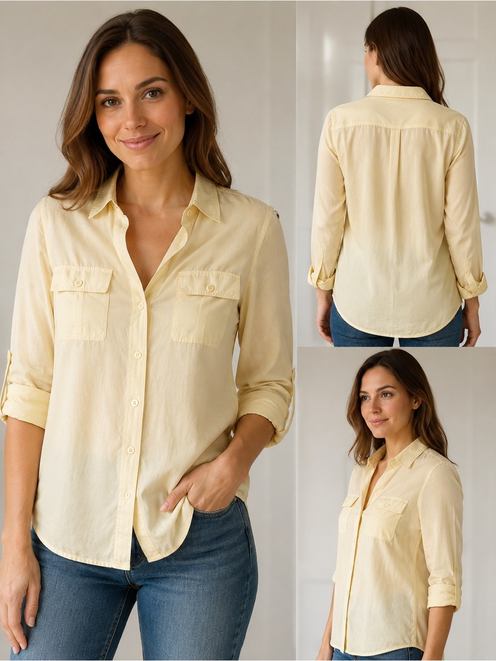 GO BY GO SILK Light Yellow Silk Shirt